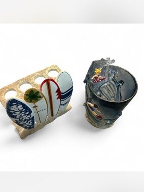 Vintage Decorative Surfboard toothbrush holder & Wave cup Set #surf, #beachy